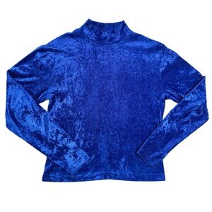 Vintage 90s y2k In Charge Blue Velvet High Neck Long Sleeve Top
